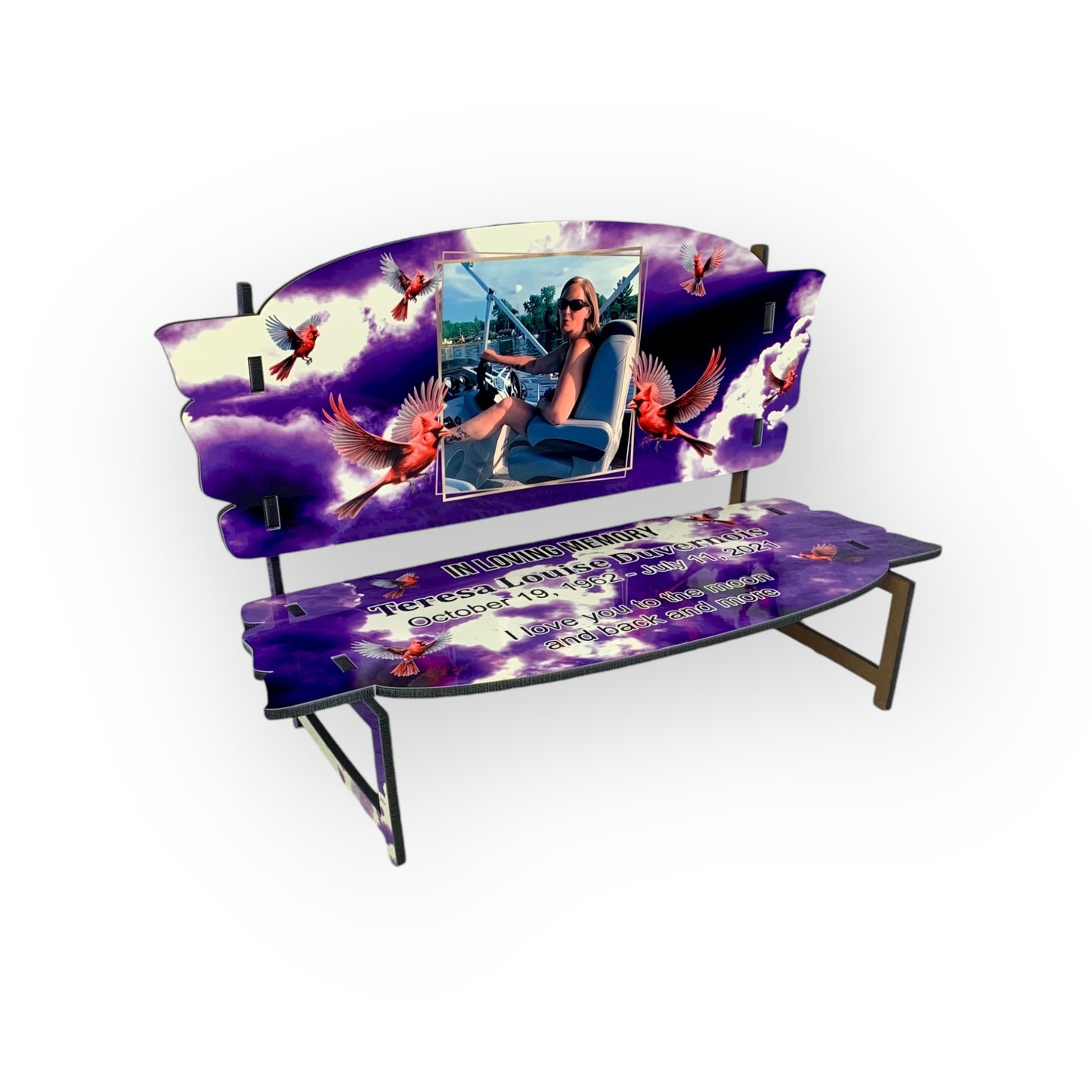 Memorial Bench Purple Clouds with Cardinals