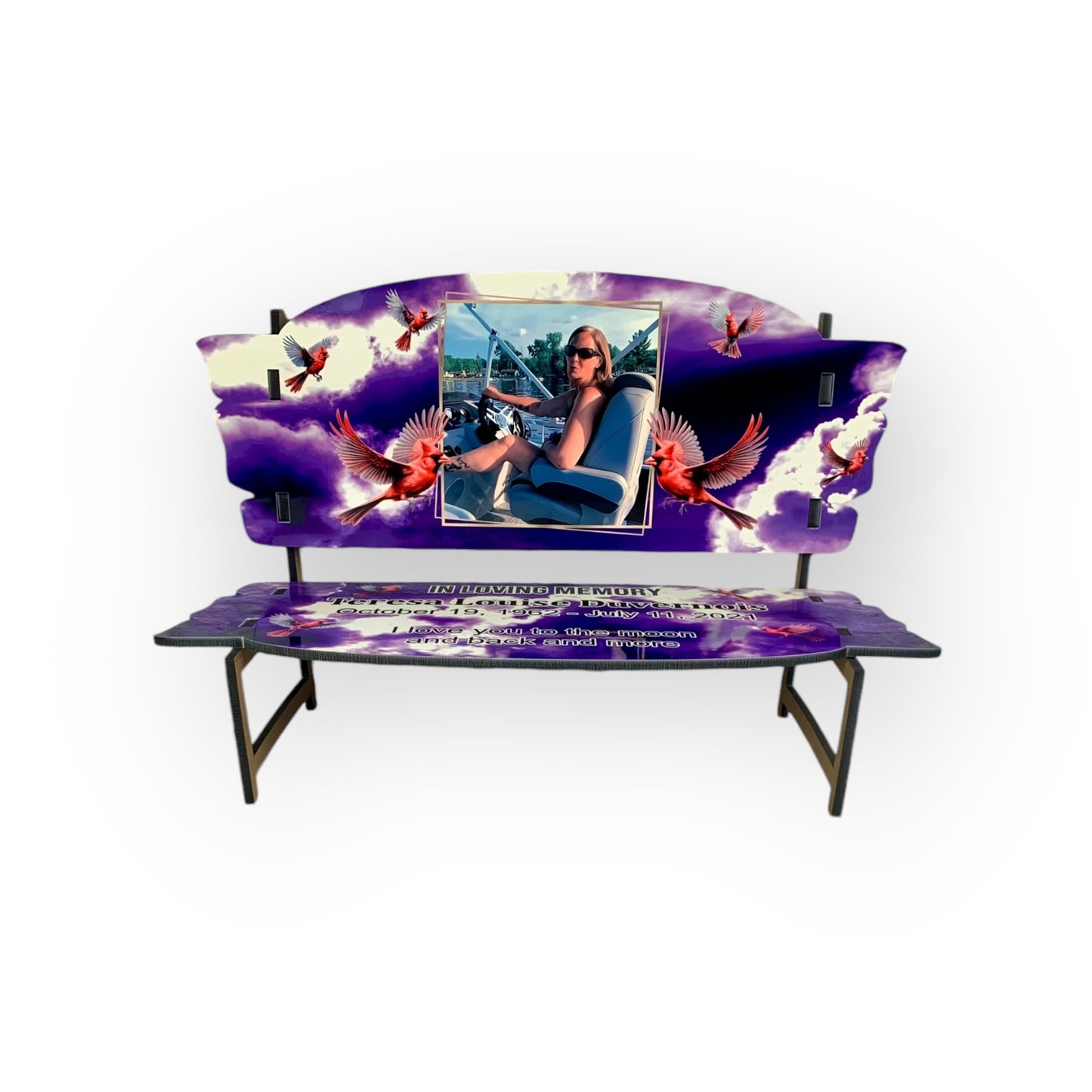 Memorial Bench Purple Clouds with Cardinals