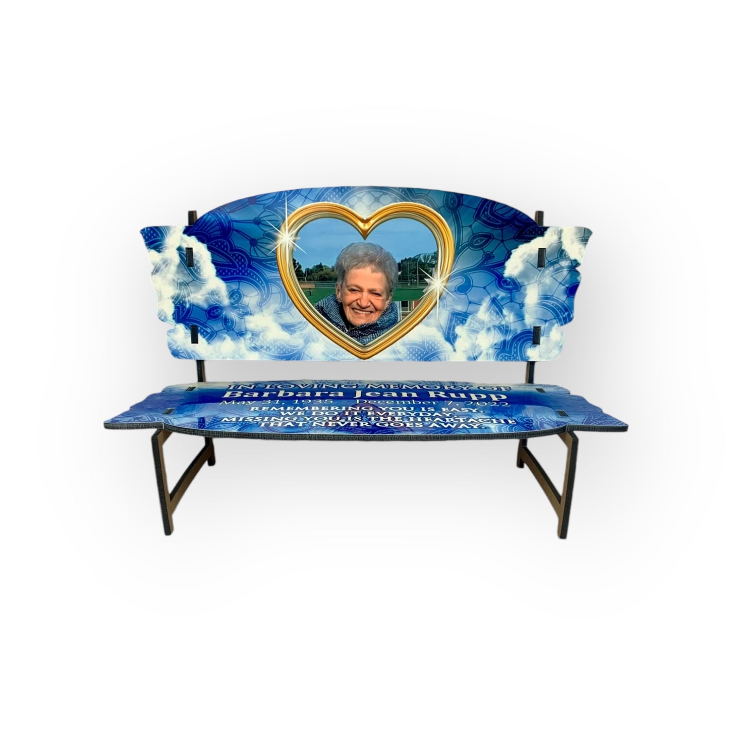 Memorial Bench Floral Blue Clouds