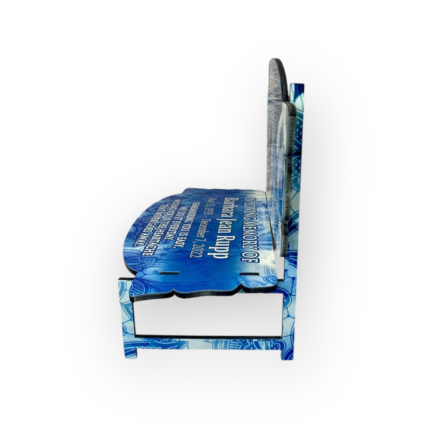 Memorial Bench Floral Blue Clouds