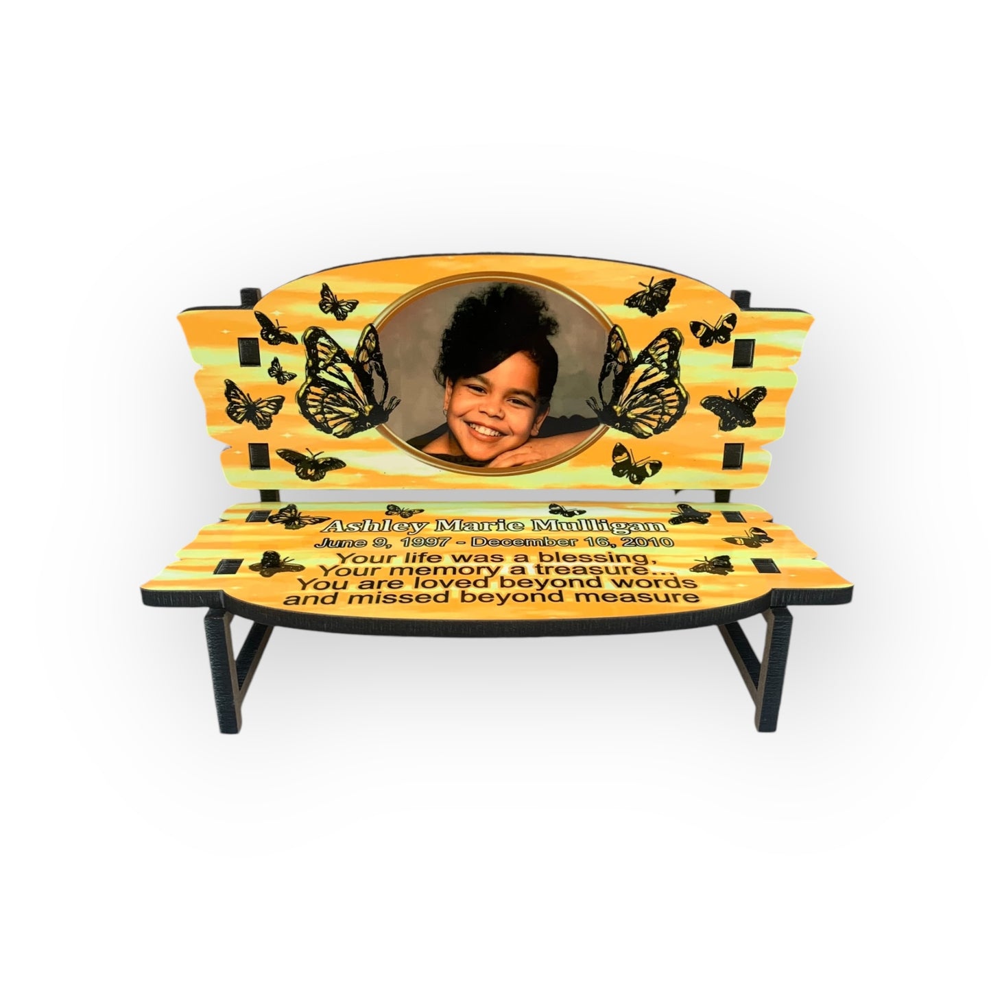 Memorial Bench Yellow with Butterflies