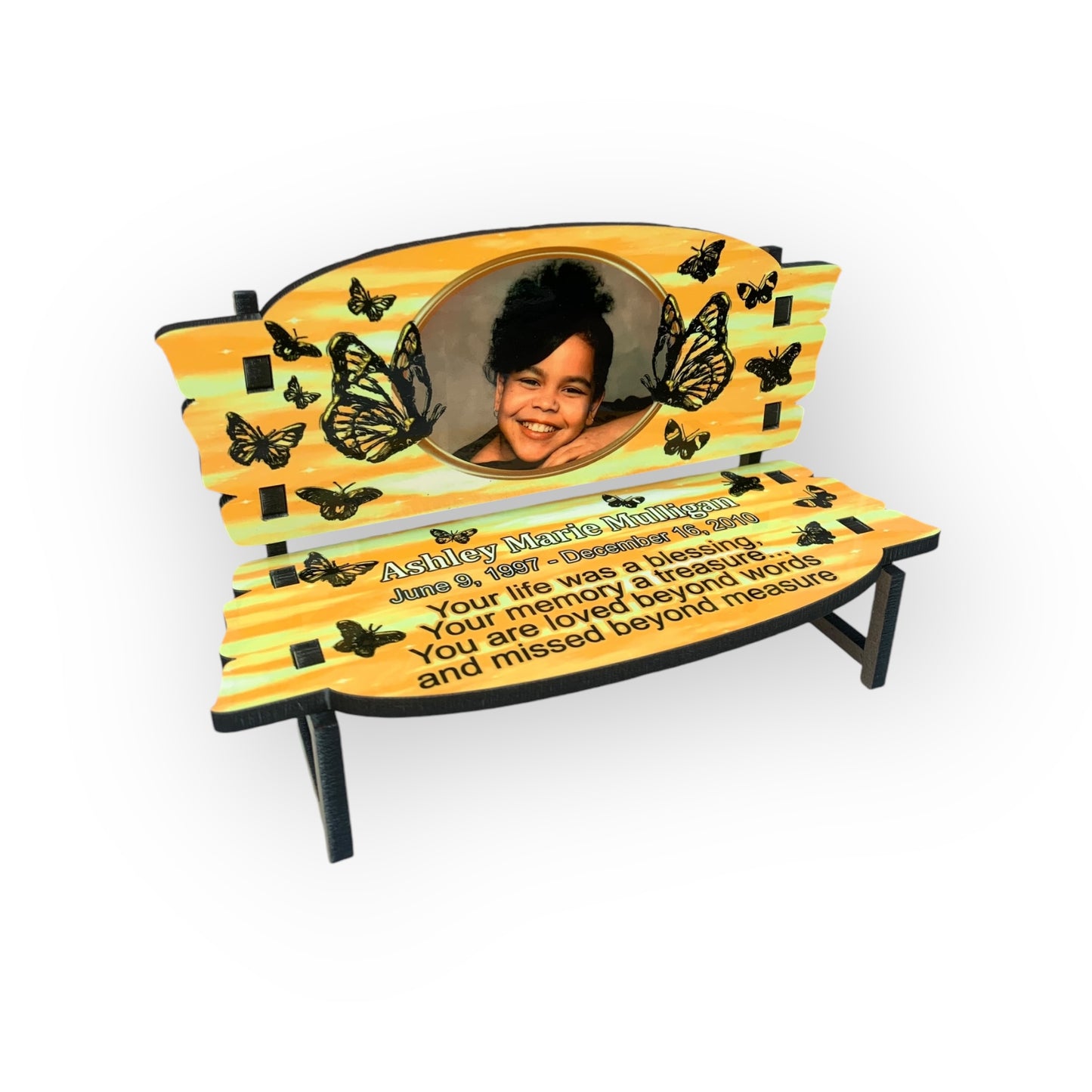 Memorial Bench Yellow with Butterflies
