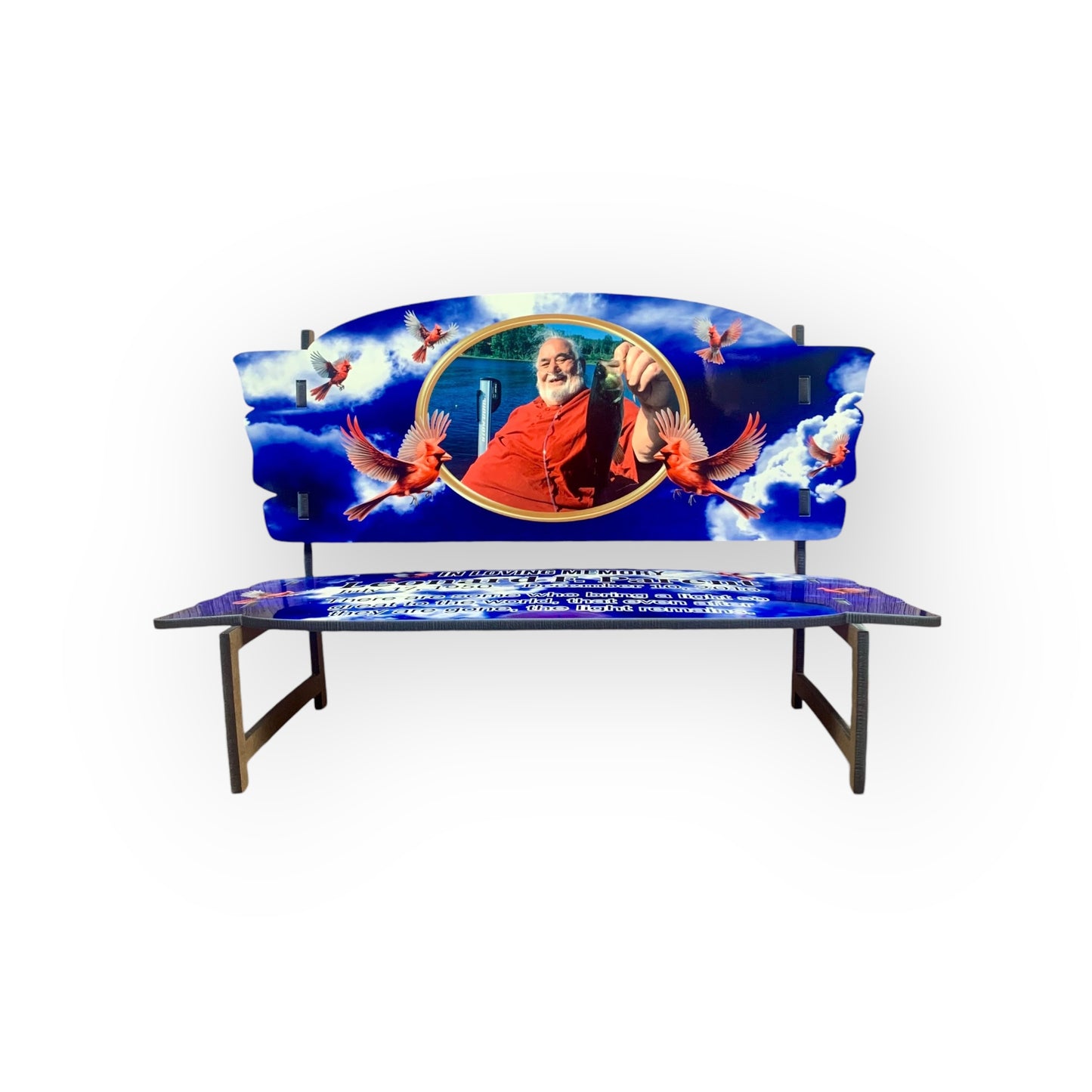 Memorial Bench Blue Clouds with Cardinals