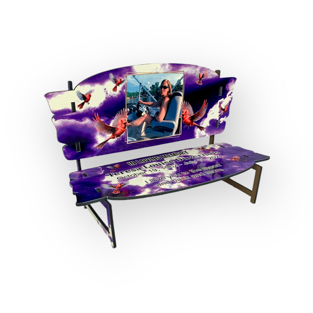 Memorial Bench Purple Clouds with Cardinals