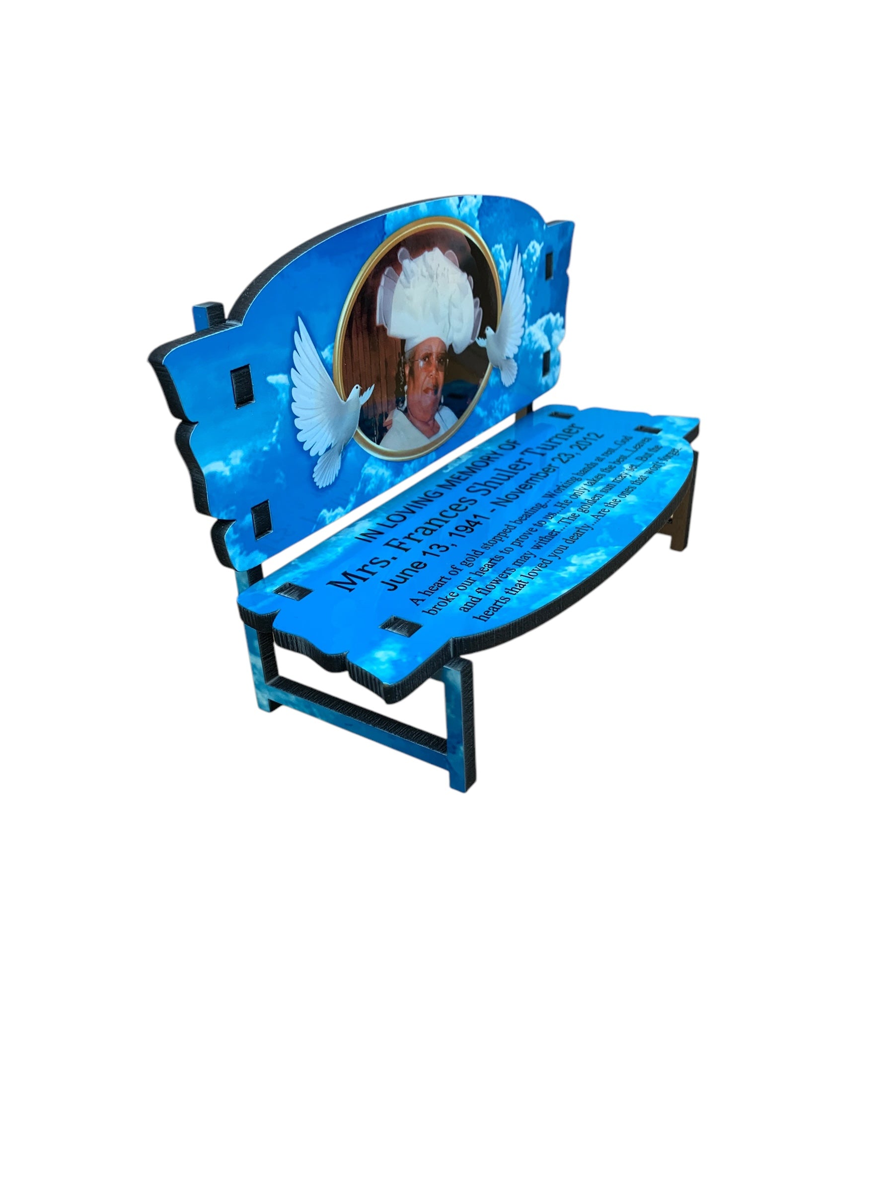 Memorial Bench Light Blue with Clouds