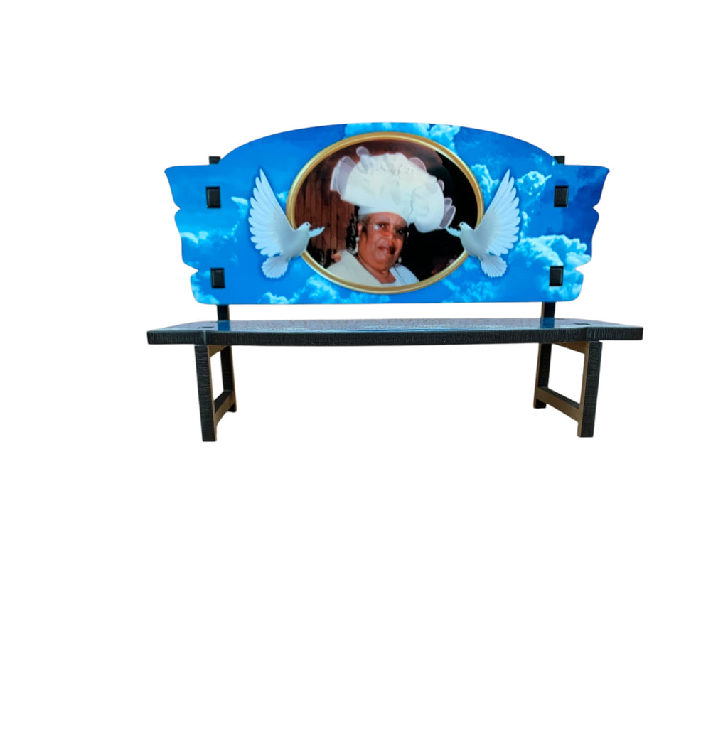 Memorial Bench Light Blue with Clouds