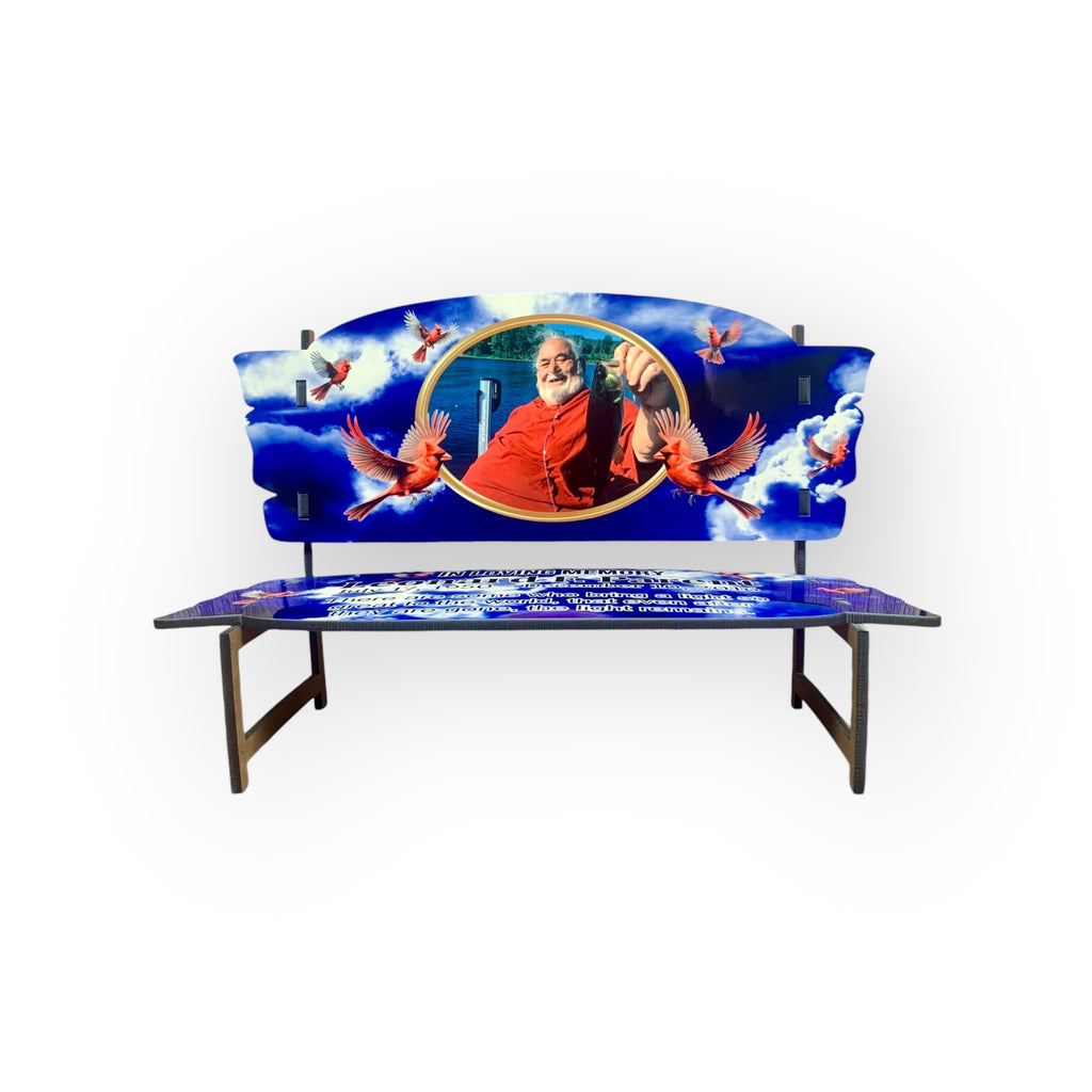 Memorial Bench  Blue Clouds with Cardinals