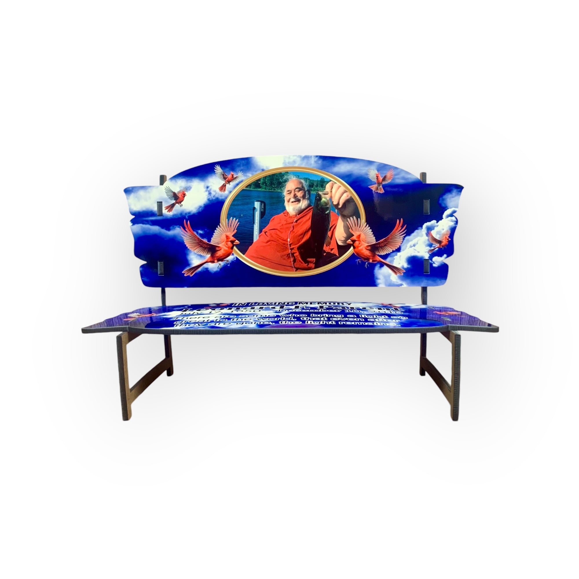 Memorial Bench  Blue Clouds with Cardinals