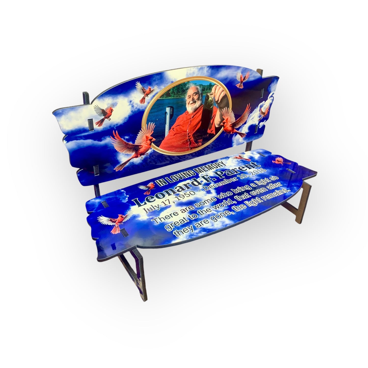 Memorial Bench  Blue Clouds with Cardinals