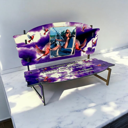 Memorial Bench Purple Clouds with Cardinals