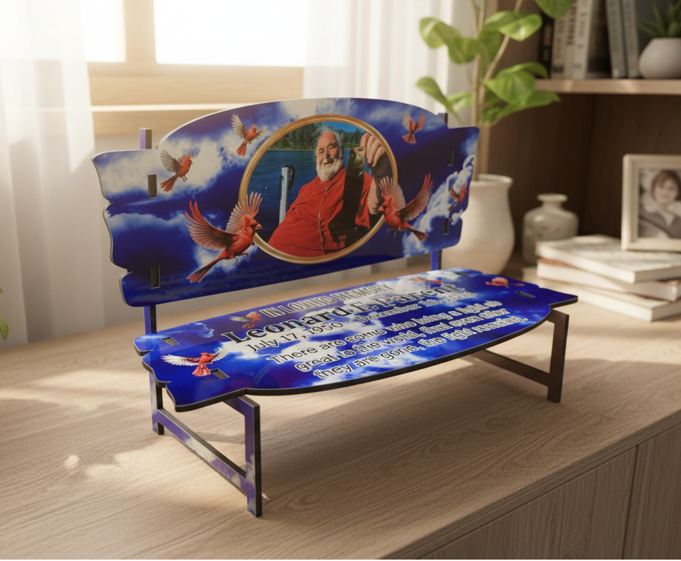 Blue Clouds Cardinals Memorial Bench - home setting
