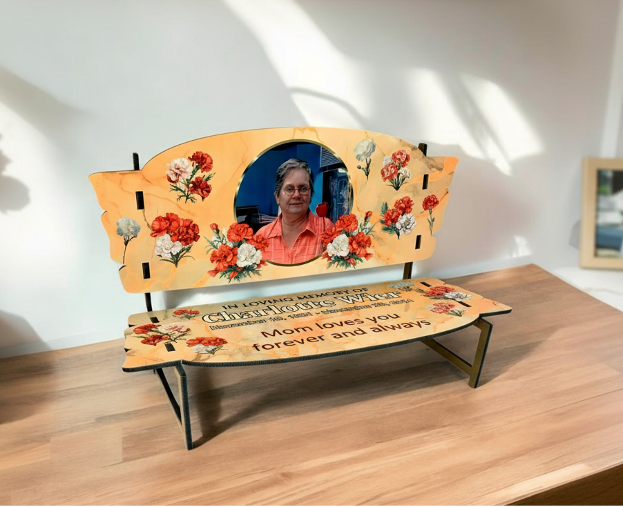 Carnations Memorial Bench - home setting