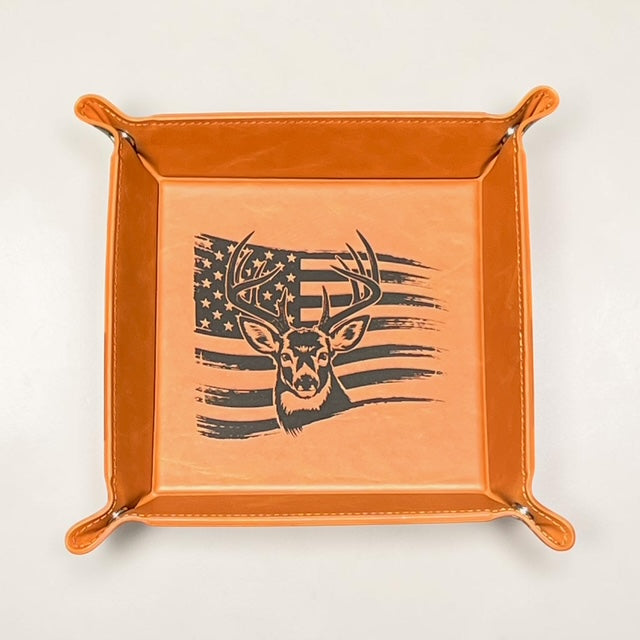 Deer American Flag PREMIUM Leatherette Valet Tray