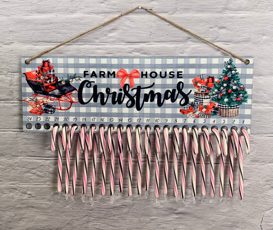 Farm House Christmas Candy Cane Countdown Sign