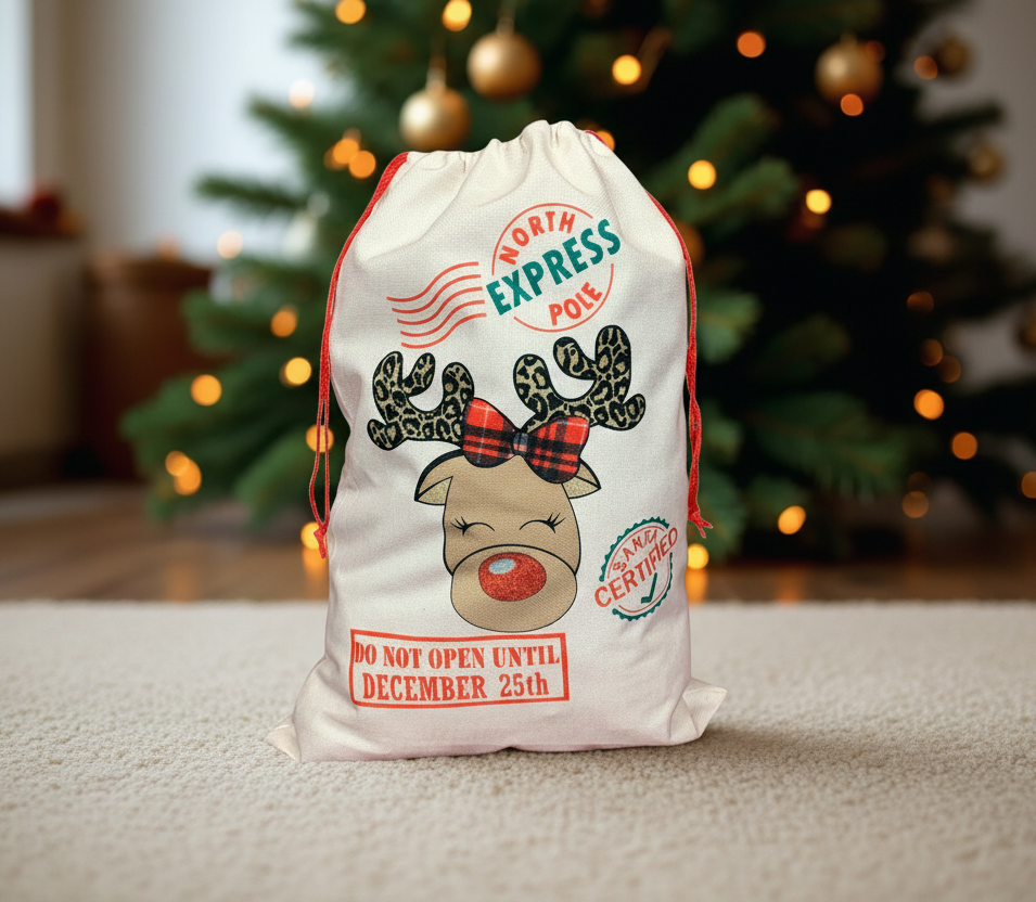 Female Reindeer Santa Sack - light flat carpet