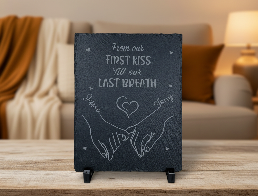 Laser Engraved Couples Slate - closer view