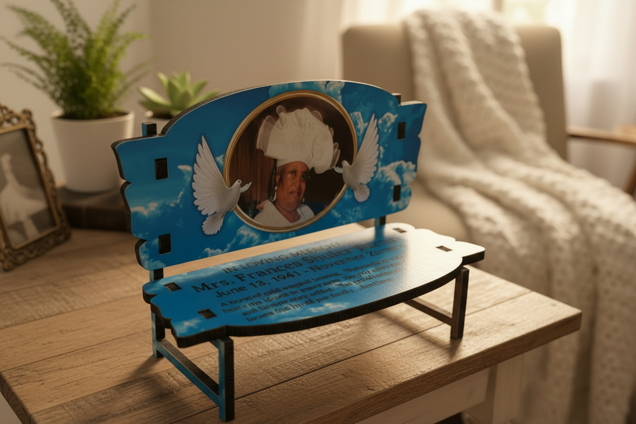 Light Blue Clouds Memorial Bench - bright cozy home