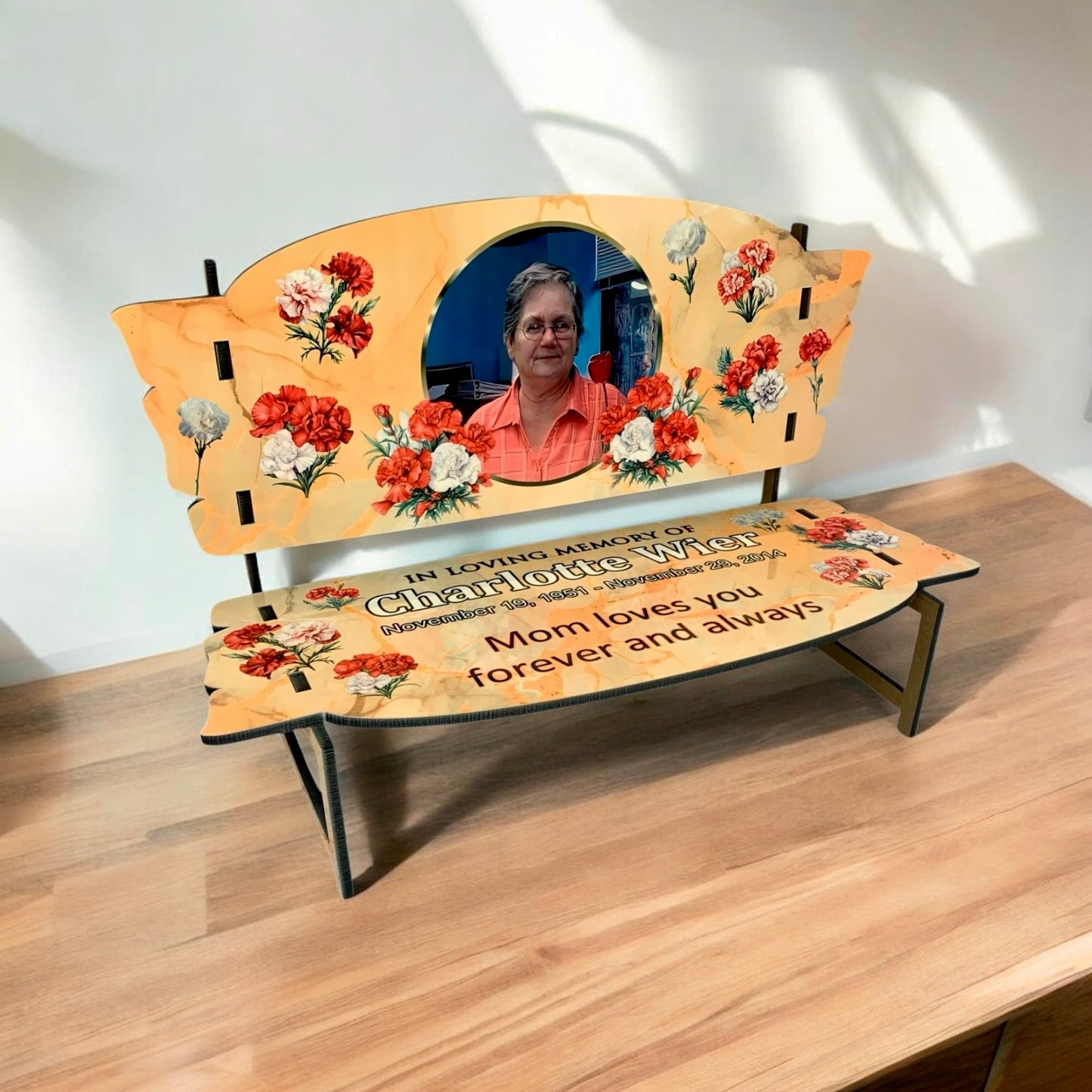 Memorial Bench Carnations