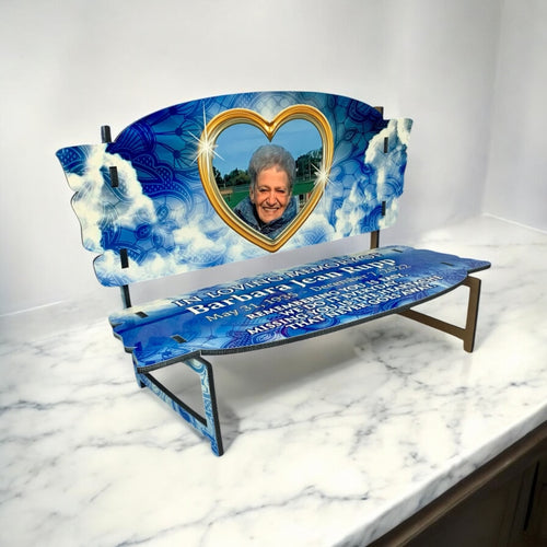 Custom Floral Blue Clouds Memorial Bench