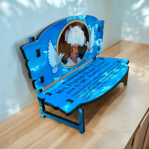 Custom Light Blue Clouds Memorial Bench