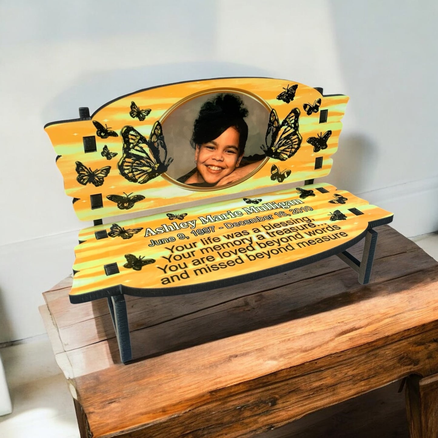 Memorial Bench Yellow with Butterflies