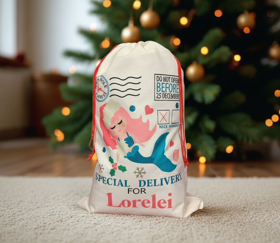 Mermaid Santa Sack - light flat carpet