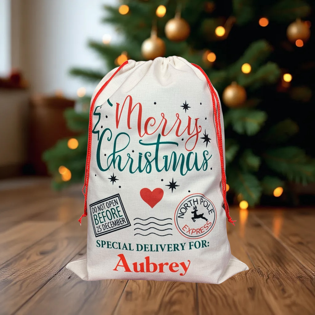 Merry Christmas with Heart Santa Sack