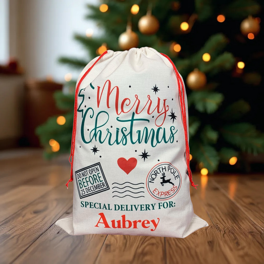 Merry Christmas with Heart Santa Sack