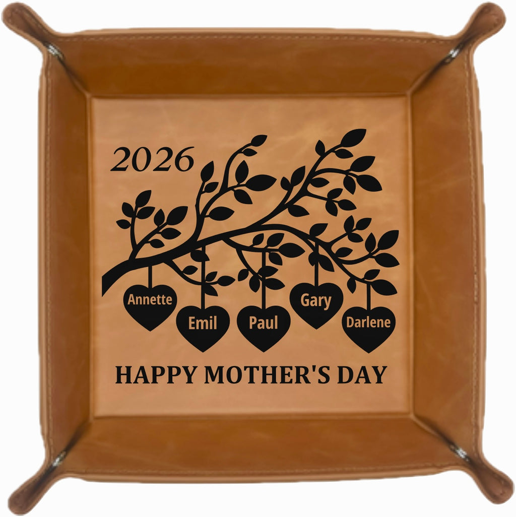 Mother's Day Tree Branches with Hearts - Premium Leatherette Valet Tray