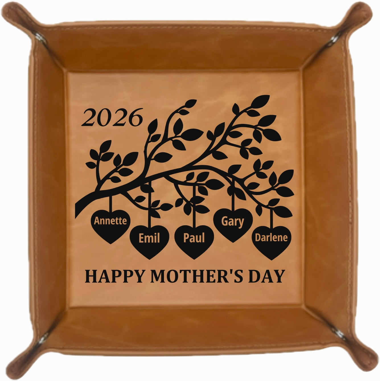 Mother's Day Tree Branches with Hearts - Premium Leatherette Valet Tray