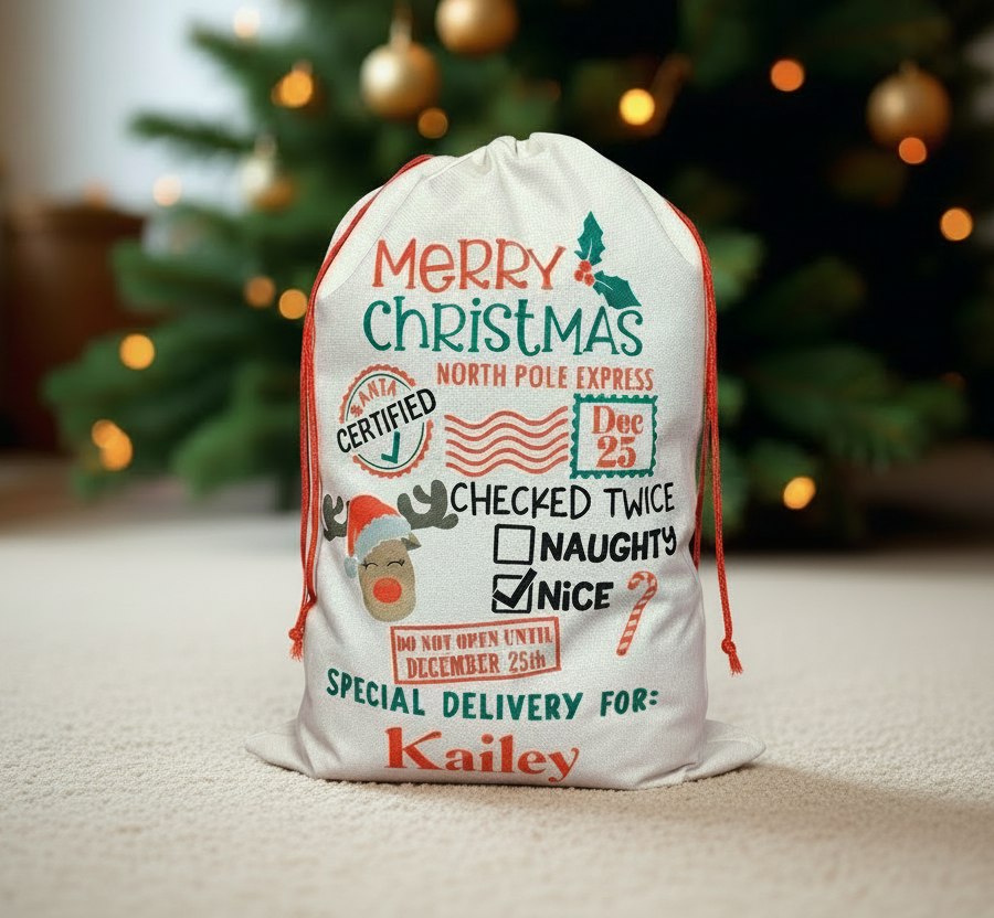 Reindeer Santa Hat Santa Sack - low carpet