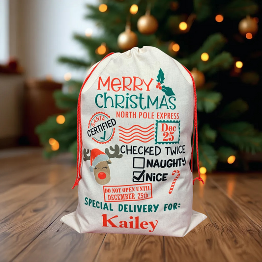 Reindeer with Hat Santa Sack