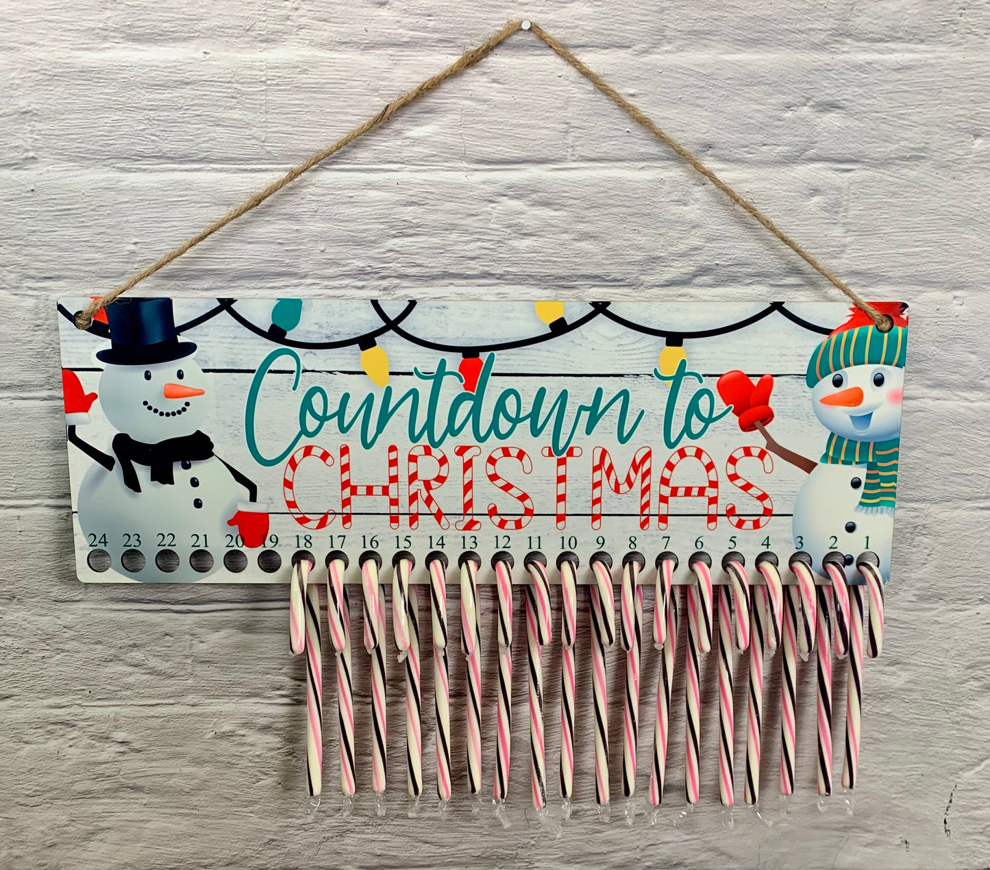 Snowmen and Christmas Lights Candy Cane Countdown Sign
