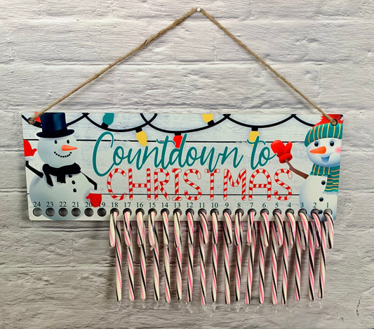 Snowmen and Christmas Lights Candy Cane Countdown Sign