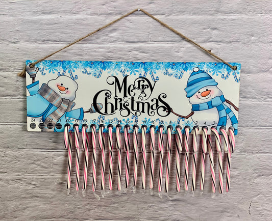 Snowmen Merry Christmas Candy Cane Countdown Sign