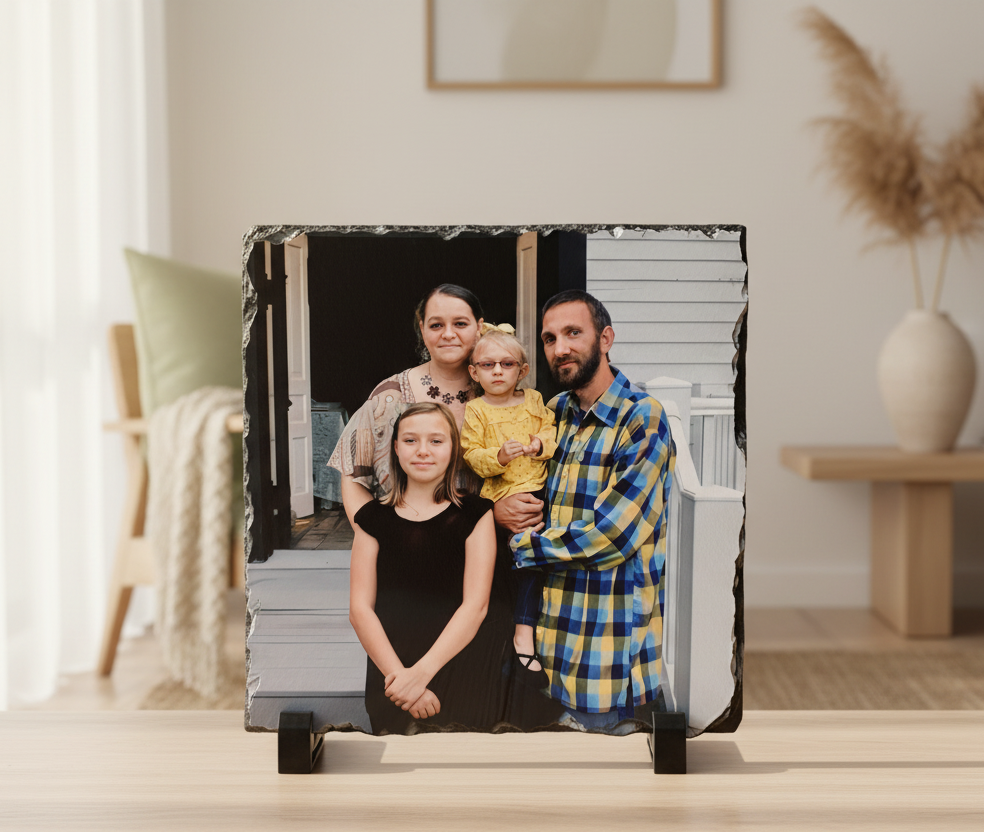 Square Photo Slate with family - modern living room