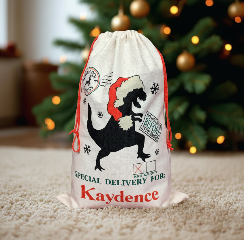 T-Rex Santa Sack - carpet flooring