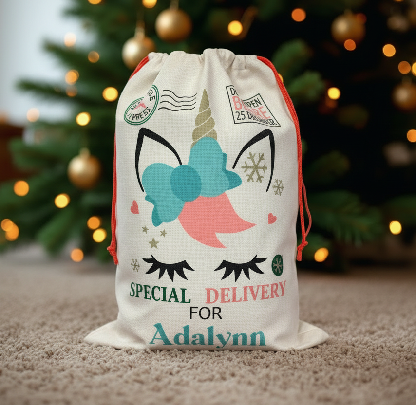 Unicorn Santa Sack - Christmas tree with carpet