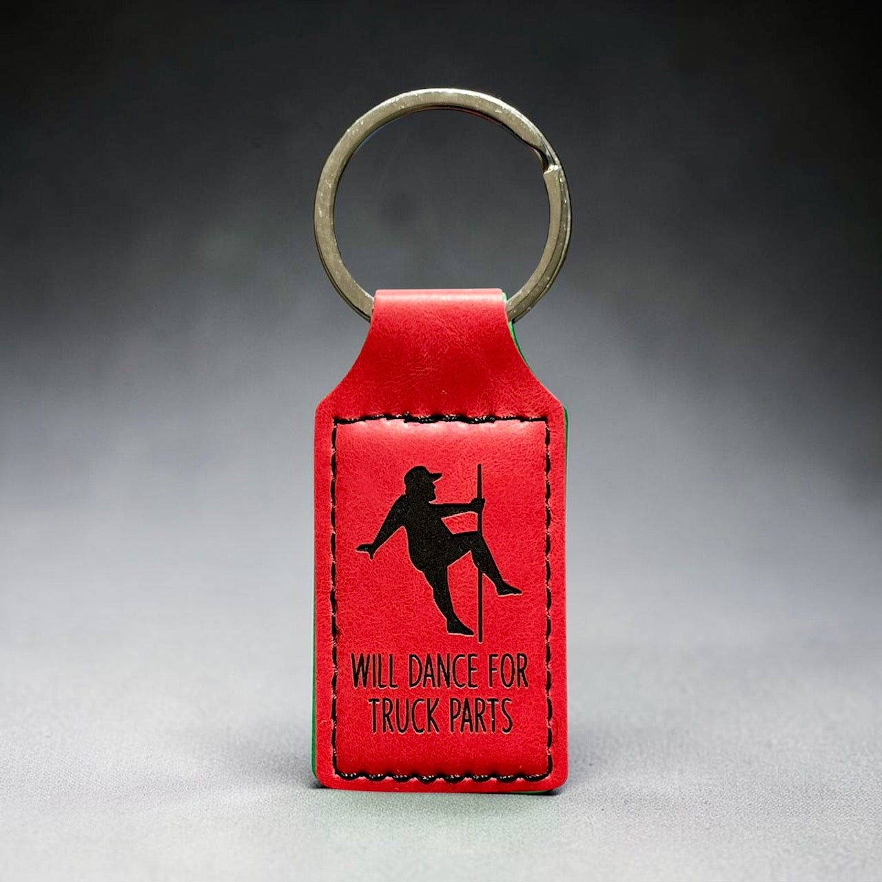 will-dance-for-truck-parts-red-keychain